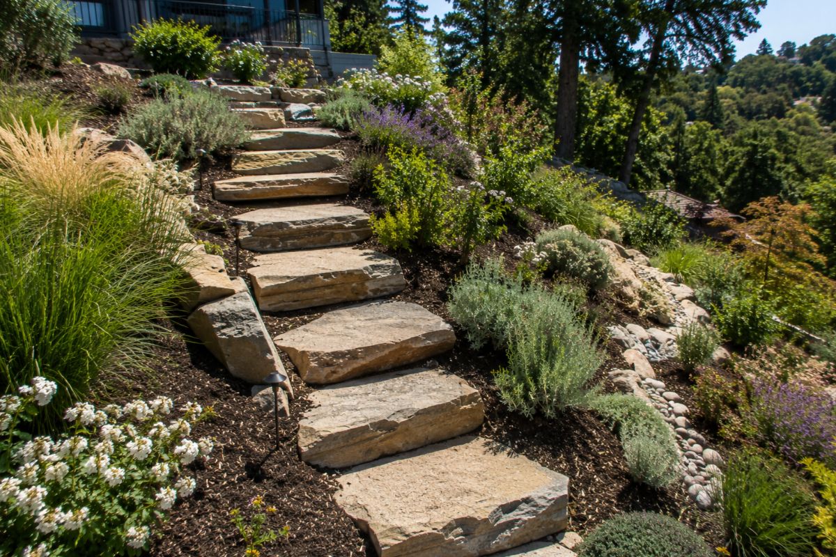 Deep-Set Natural Stone Slab Staircases