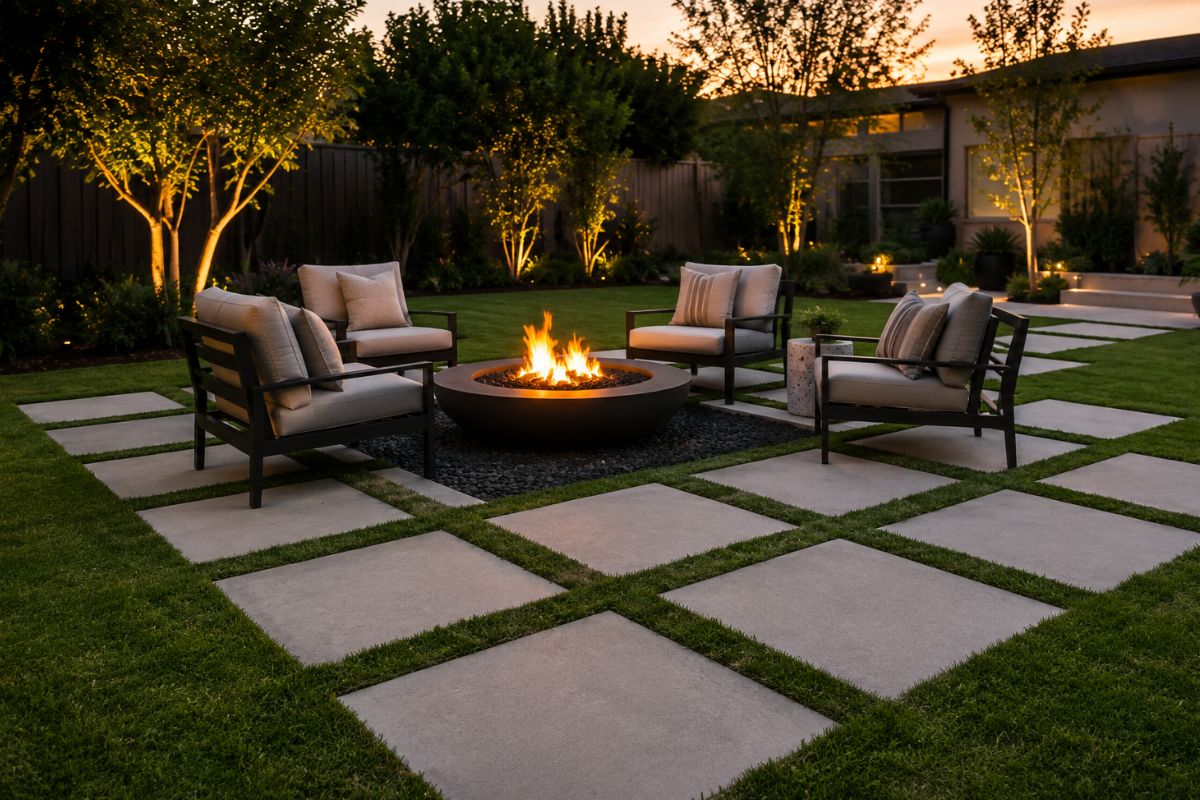 Minimalist Grass-Framed Stepping Stone Patio
