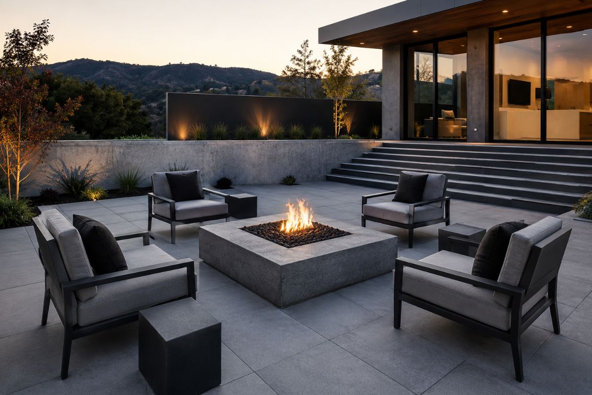 Modern Geometric Paved Patios with Sharp Architectural Lines