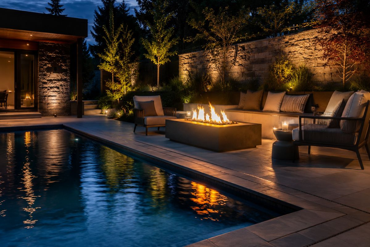 Seamless Poolside Fire Zones for All-Season Use