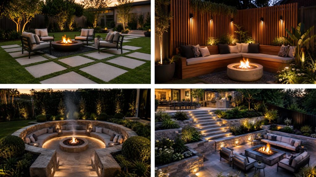 a collage of firepit ideas