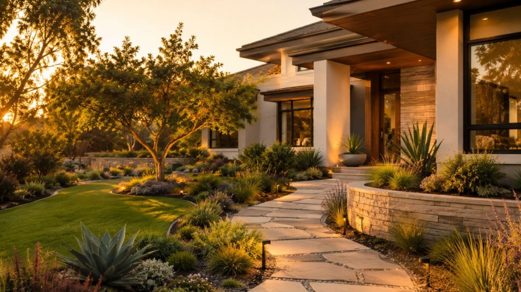 a home with a modern high value landscaping design