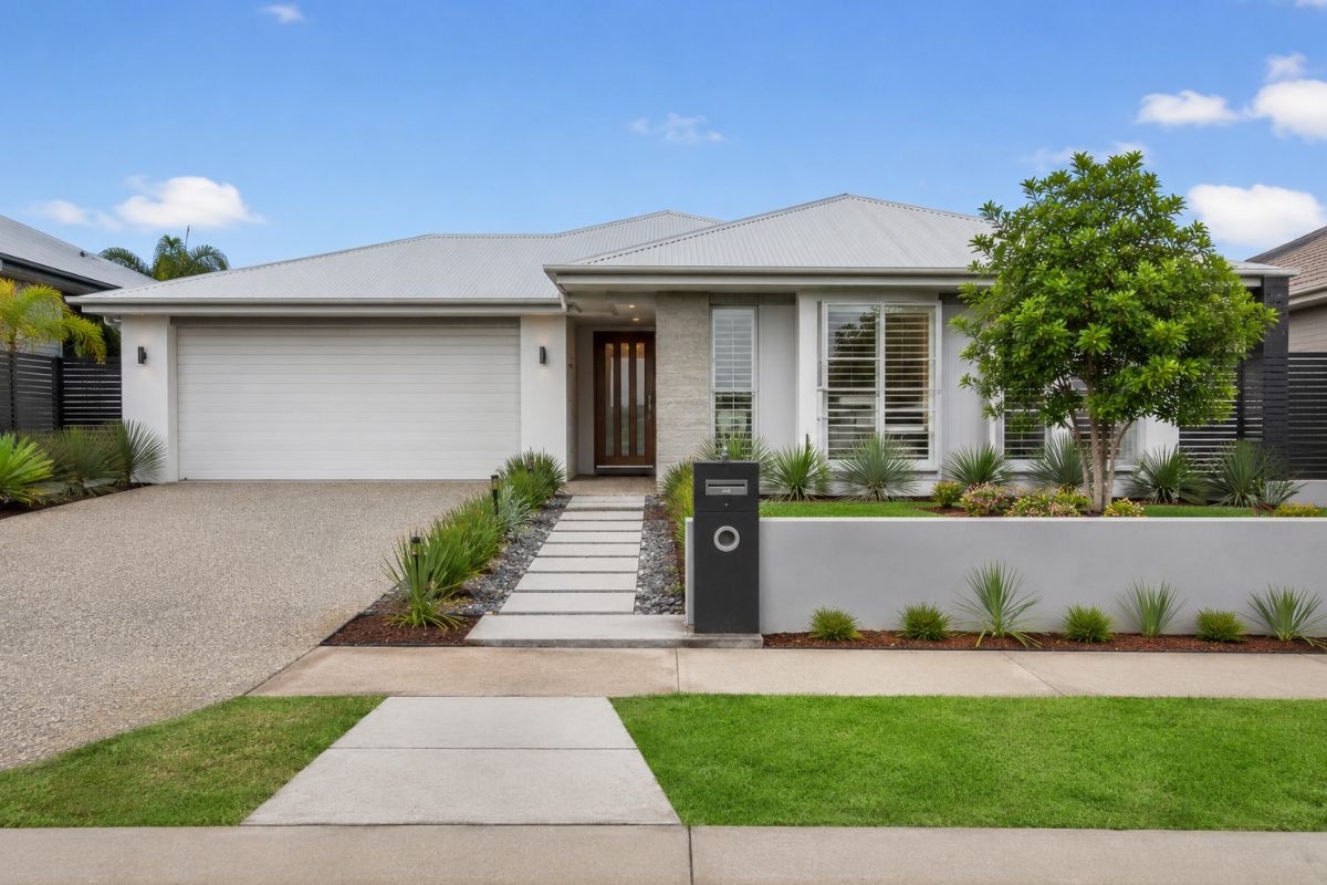 a landscaped front yard