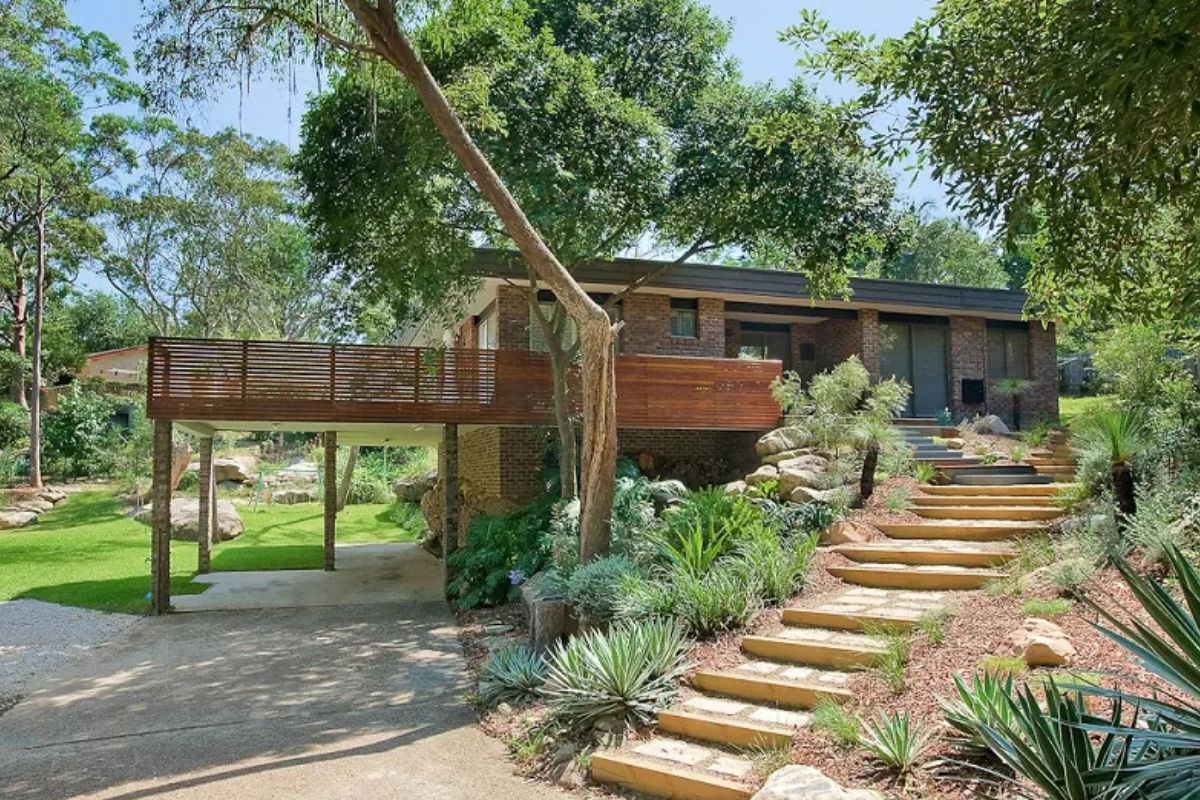 landscaped garden with stairs